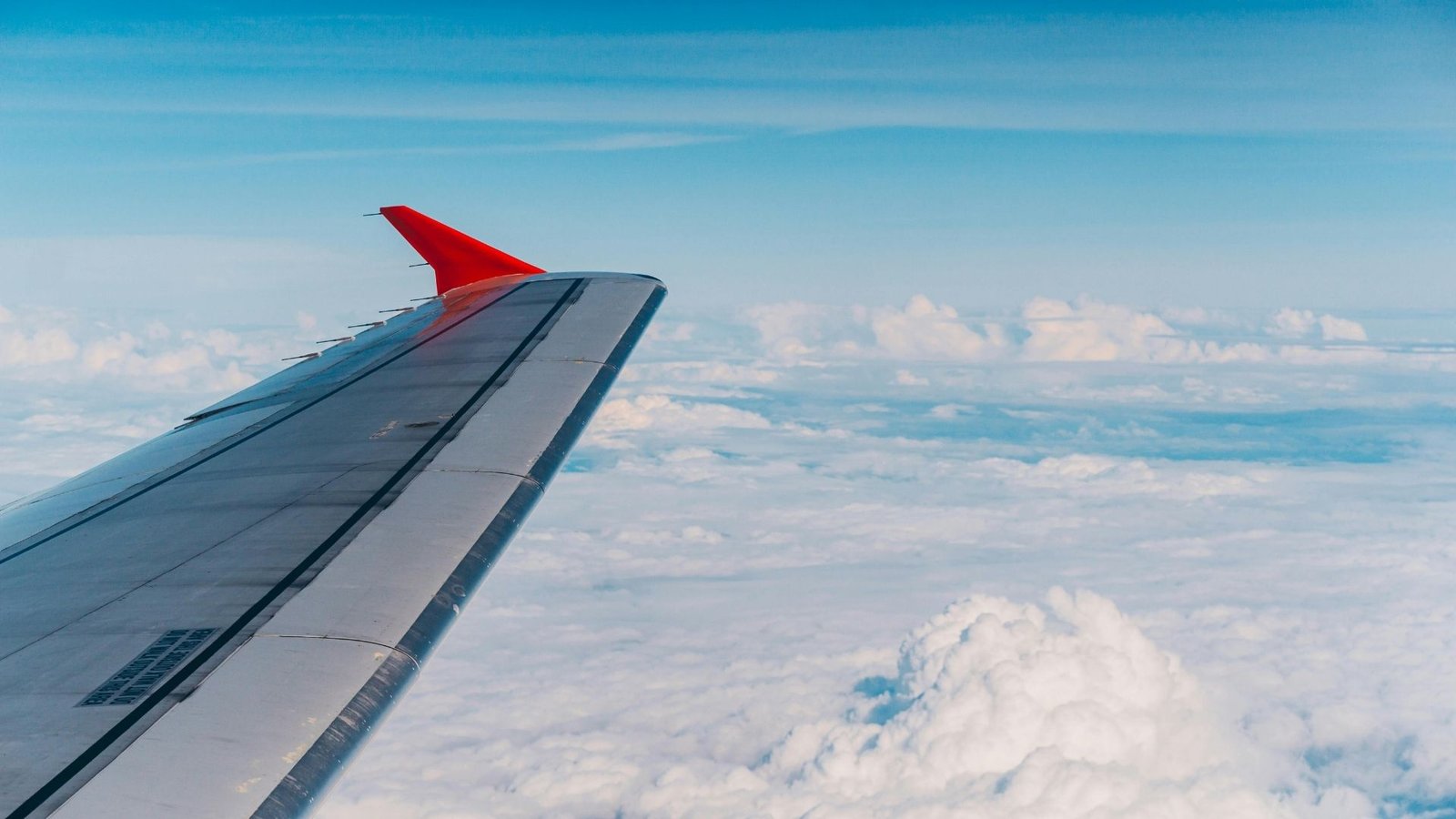 Calm business traveller looking out of airplane window at sunrise