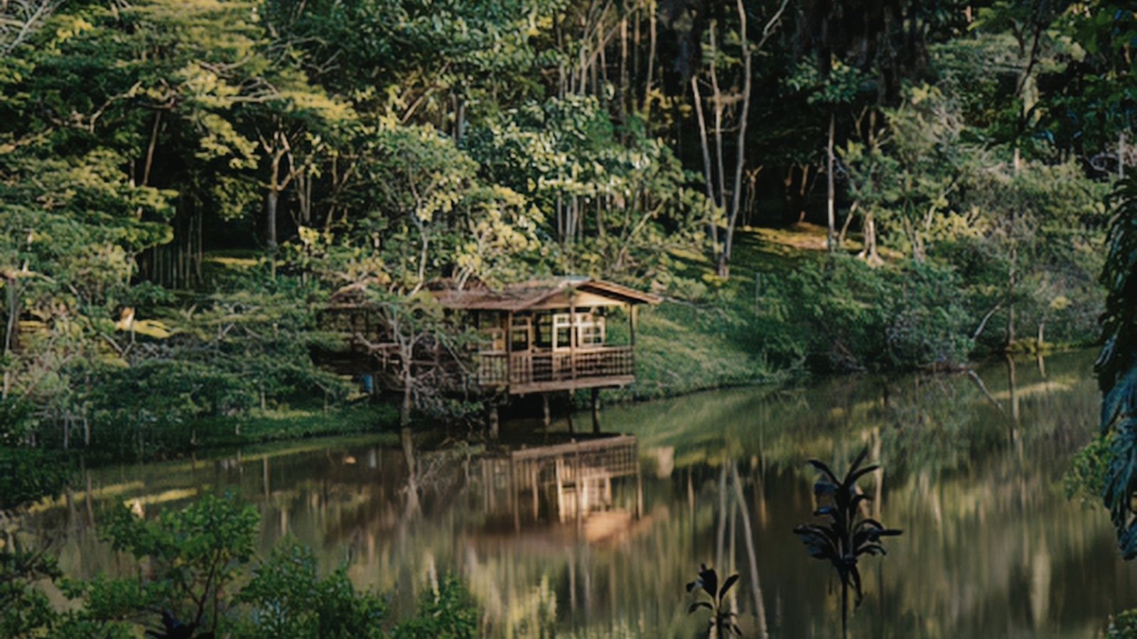Simple wooden monk hut in forest