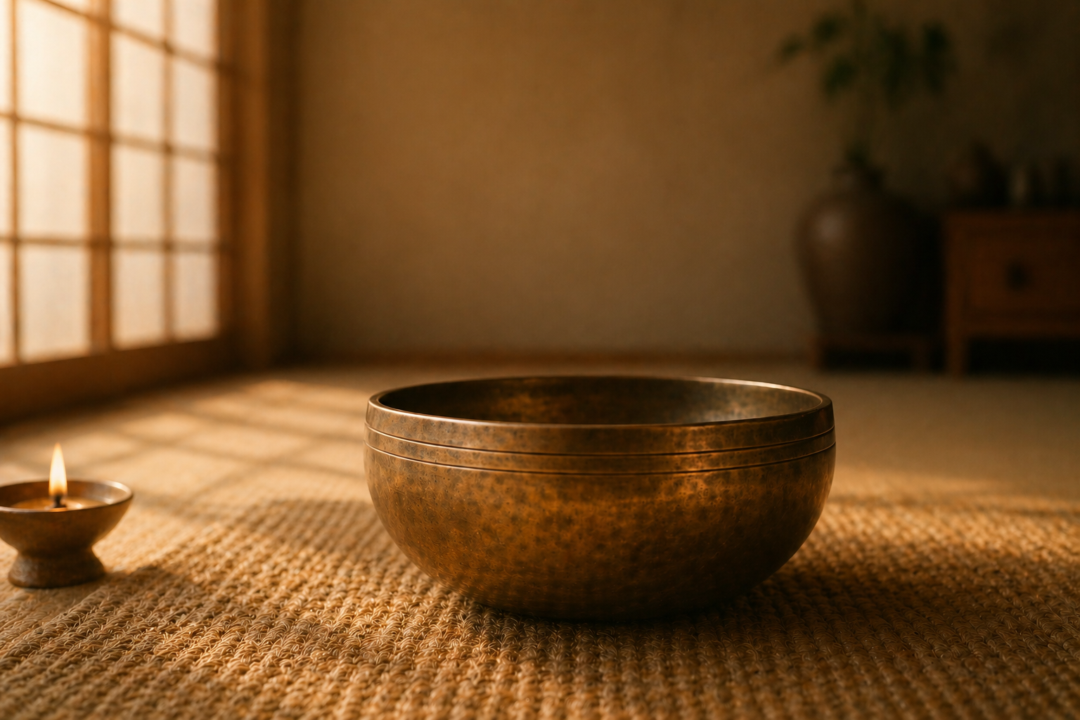 Quiet meditation room with soft morning light