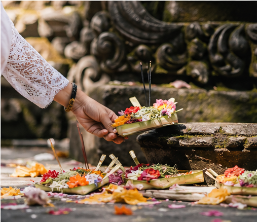Offering before entering temple
