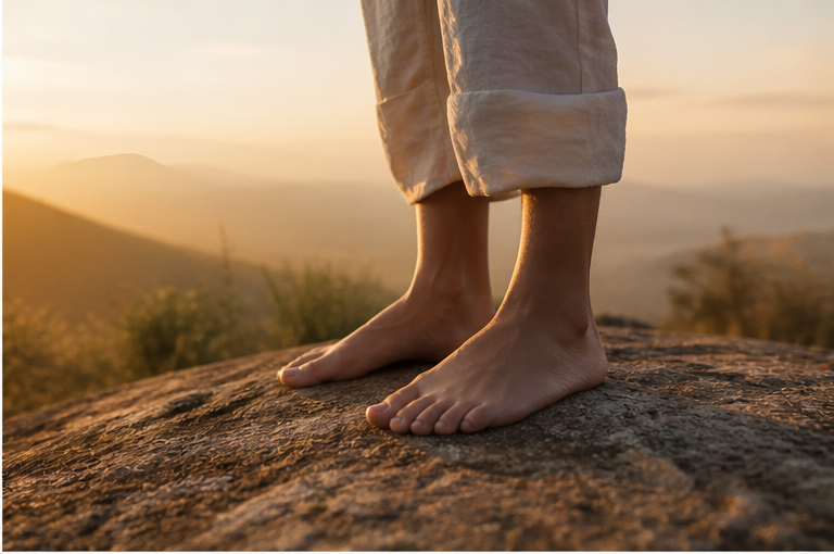 Stand barefoot quietly