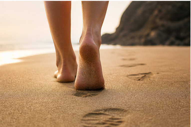 Walk slowly barefoot