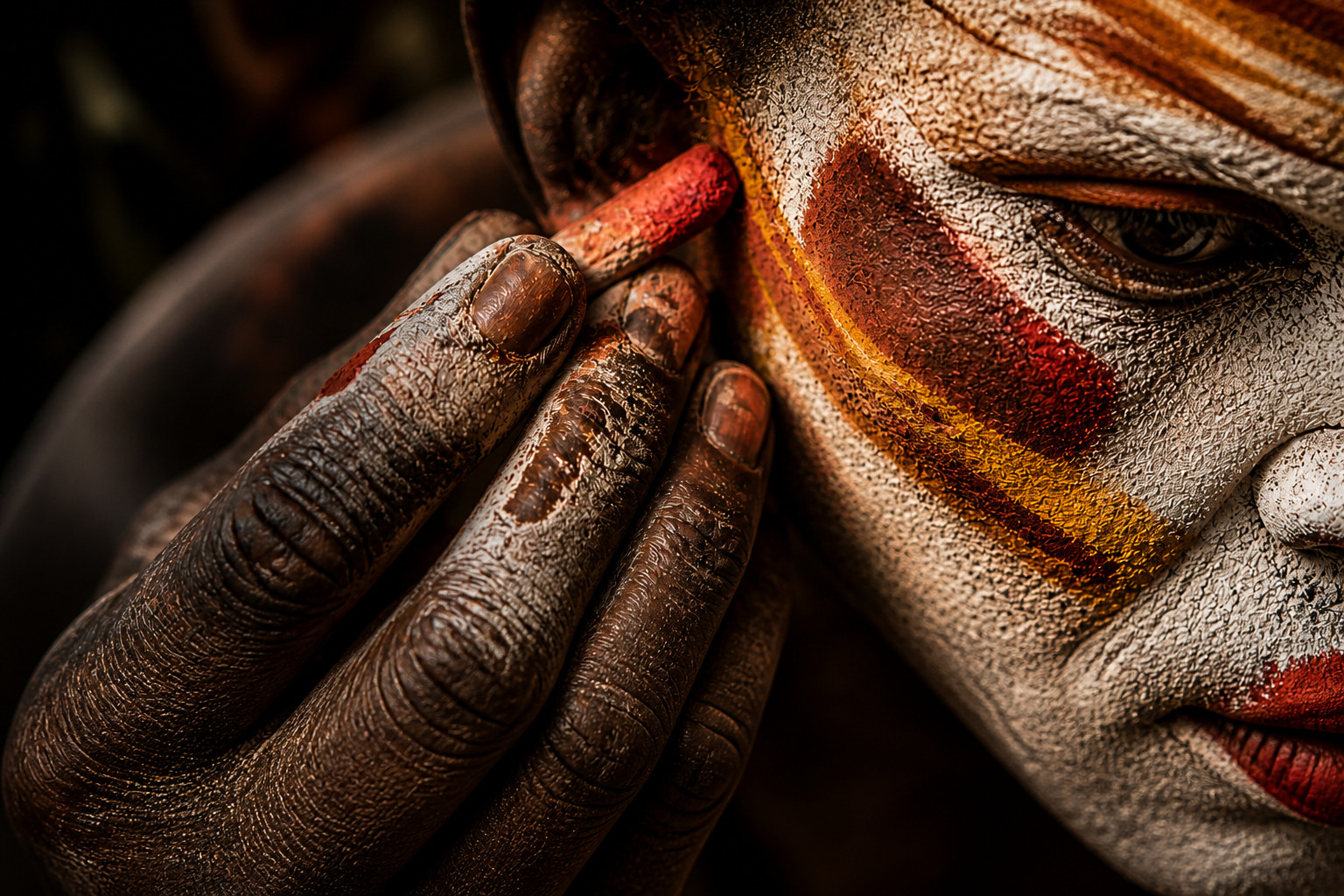Papua New Guinea tribal body painting close up