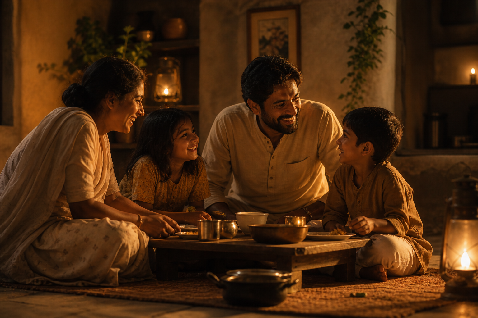 Family together in simple emotional warmth