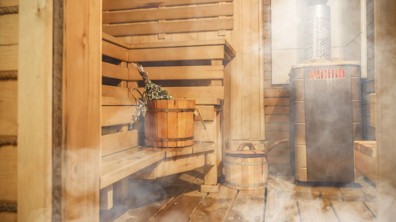 Warm Finnish sauna interior