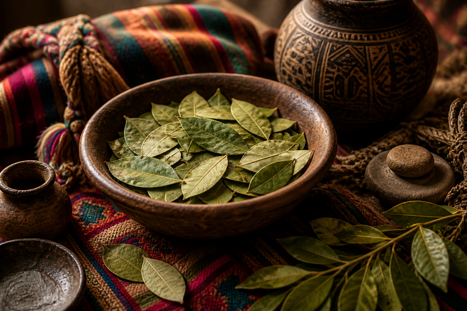 Sacred plants and coca leaves in Peru