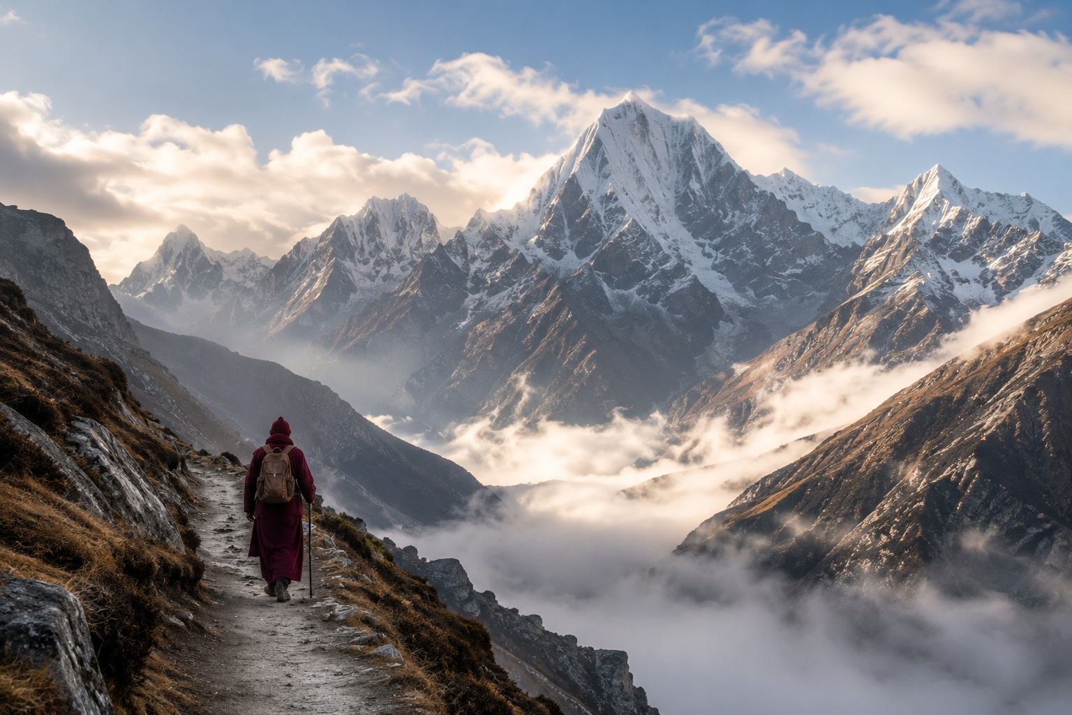 A solitary walker in fog
