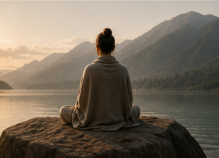 Calm person practicing alternate nostril breathing