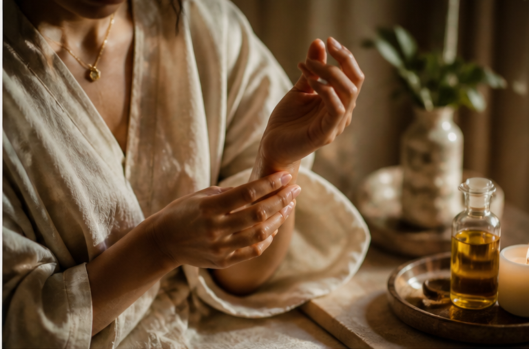 A gentle hand touching the wrist