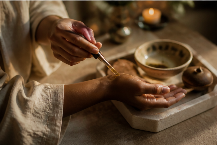 Making a small symbolic mark with natural oil