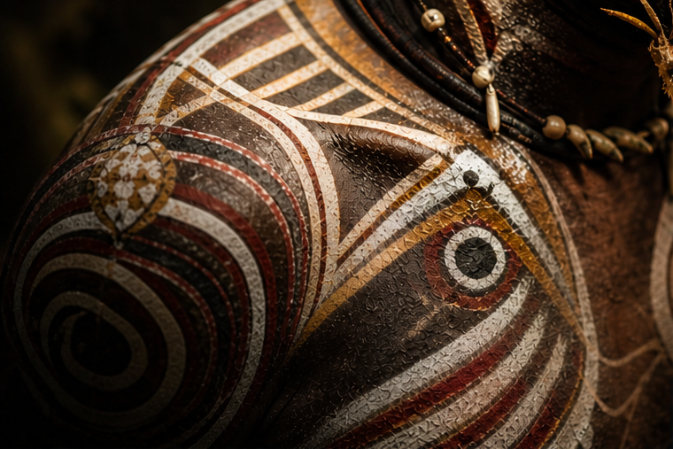 Close-up of Papua New Guinea body painting texture