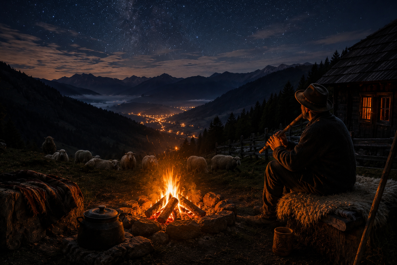 Campfire night in Romanian highlands