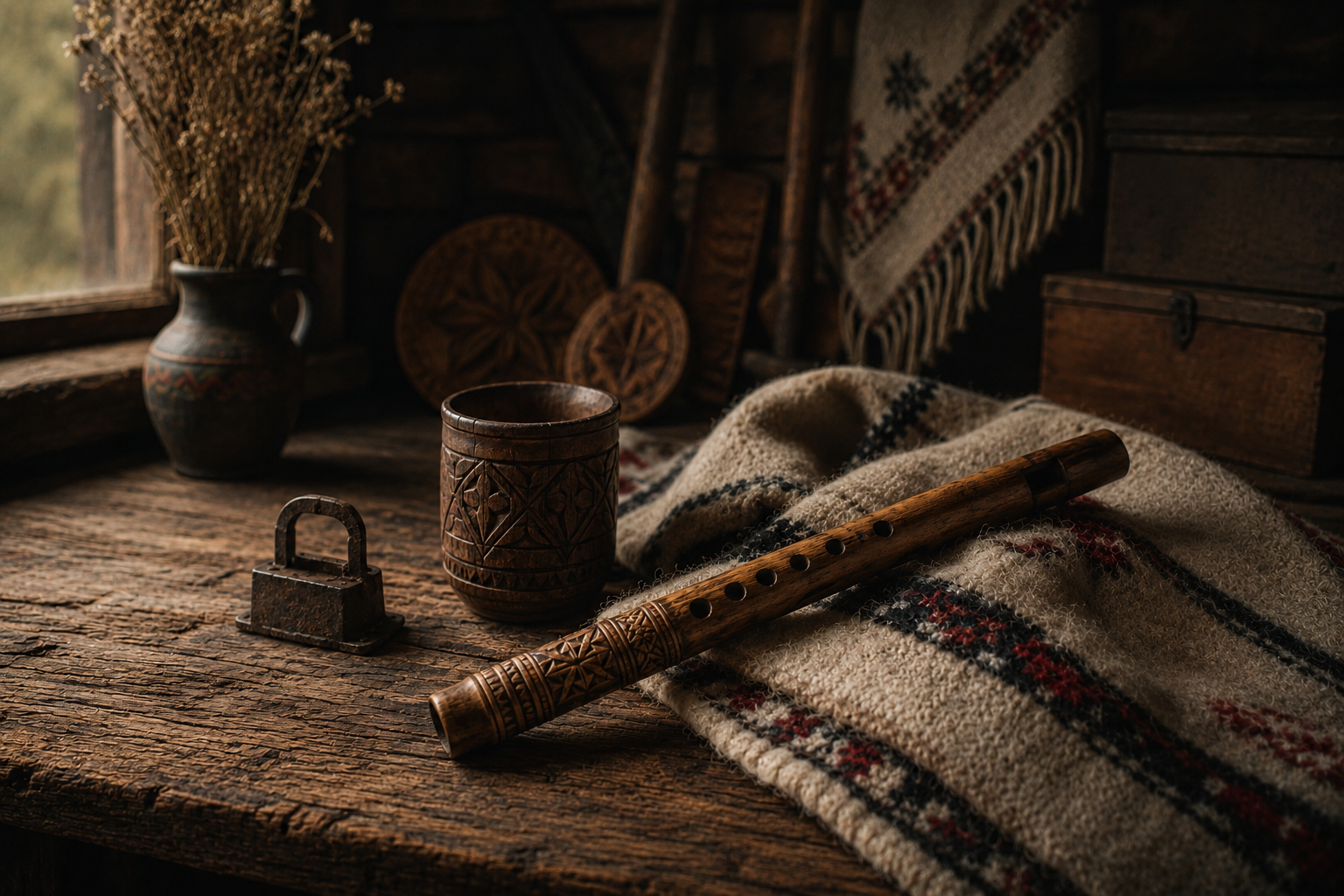 Close-up of wooden shepherd flute