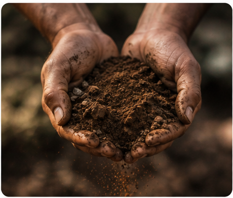 Hands touching earth in South Africa