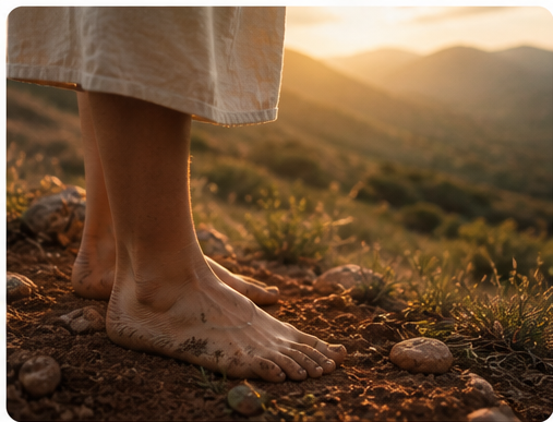 Bare feet touching South African earth