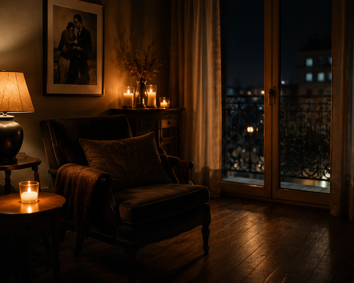 A softly lit room prepared for quiet reflection