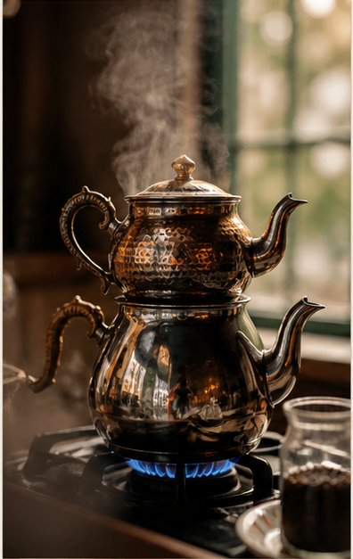Turkish tea brewing