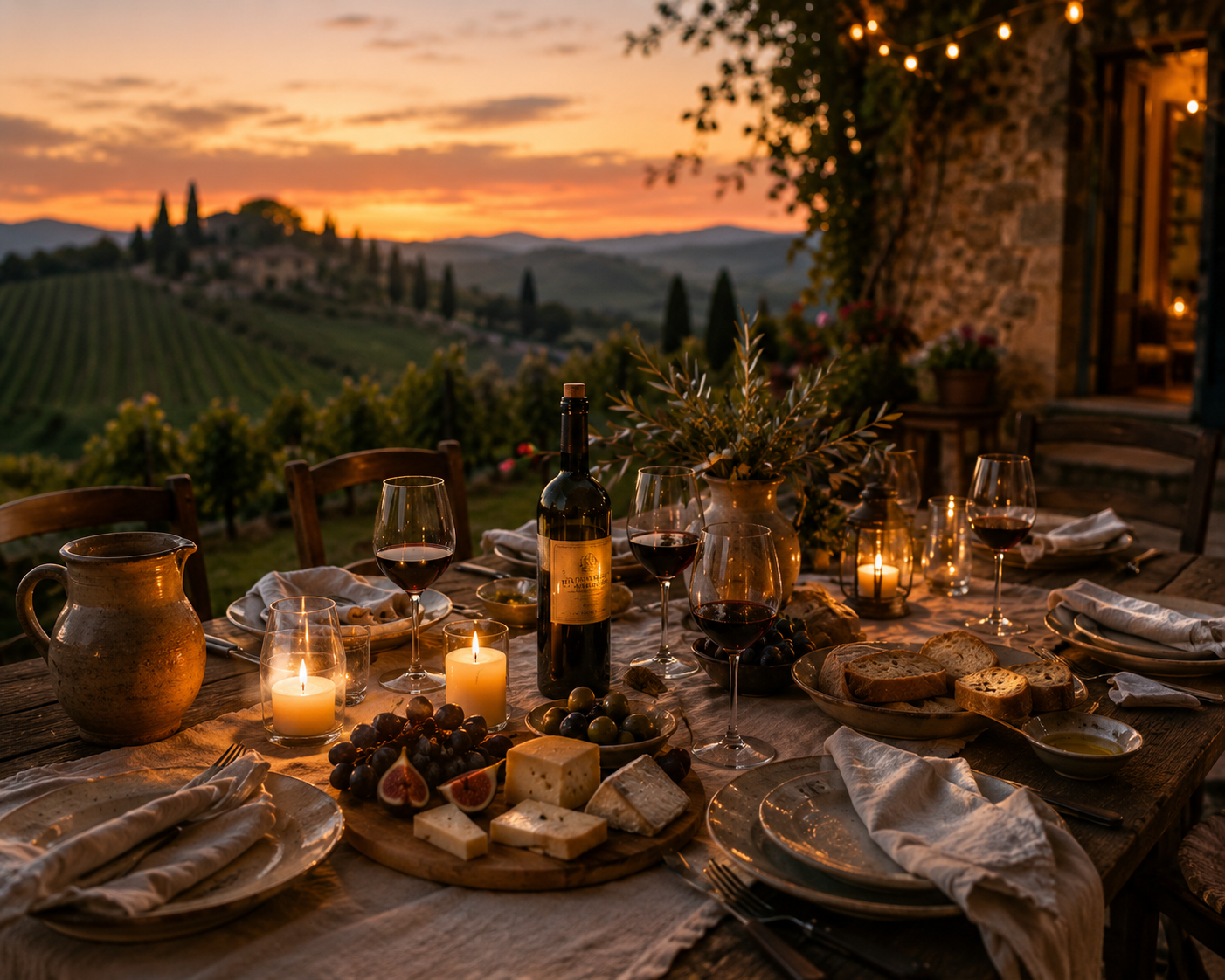 Quiet candlelit Italian table