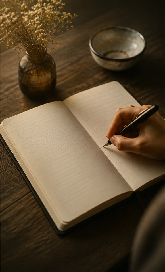 静かに日記を書く手元