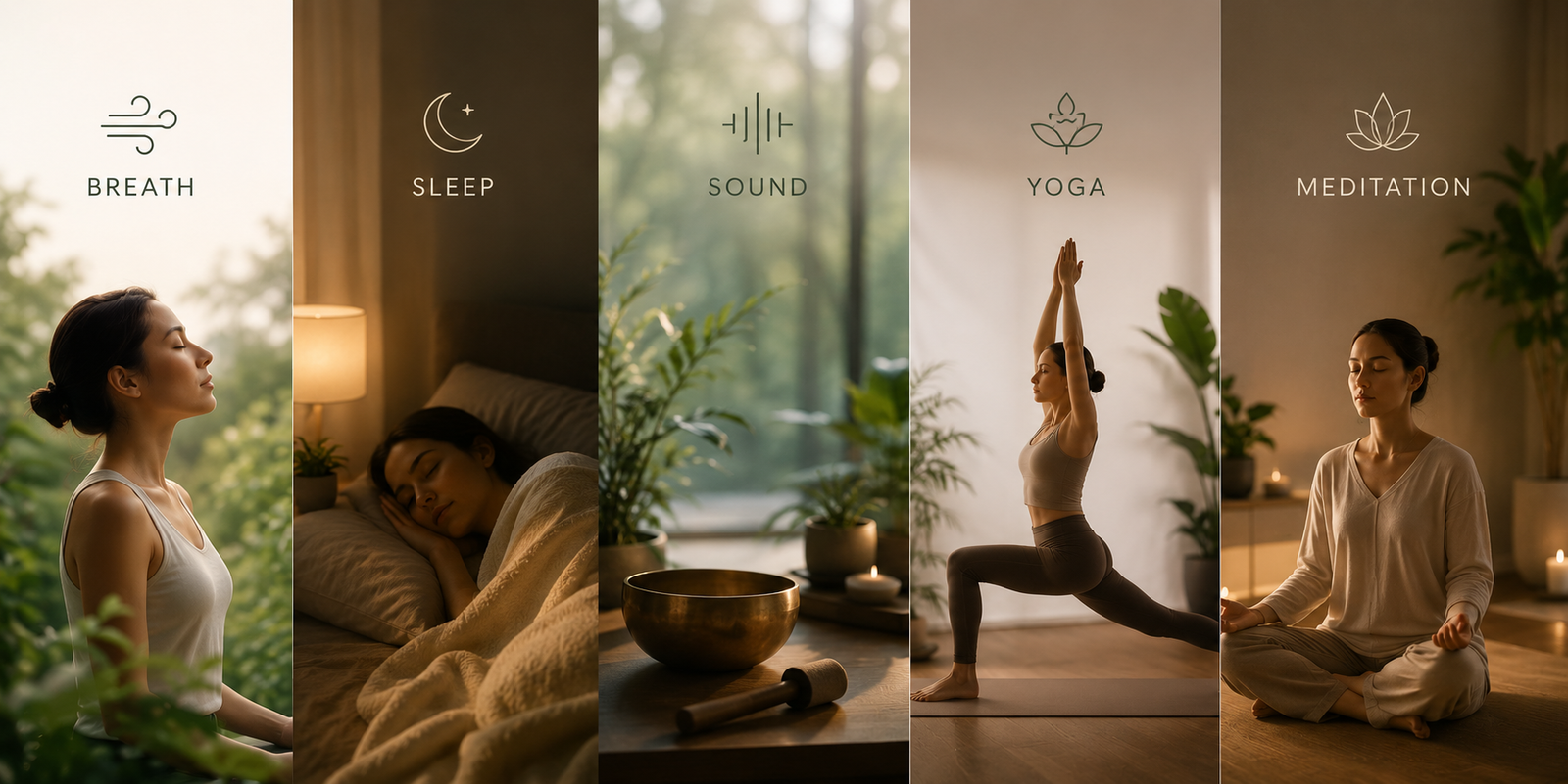 Healnest recovery ecosystem connecting breath, sleep, sound, yoga, and meditation