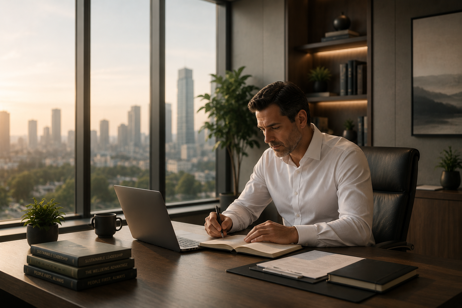 Silent workplace strain in a calm executive office