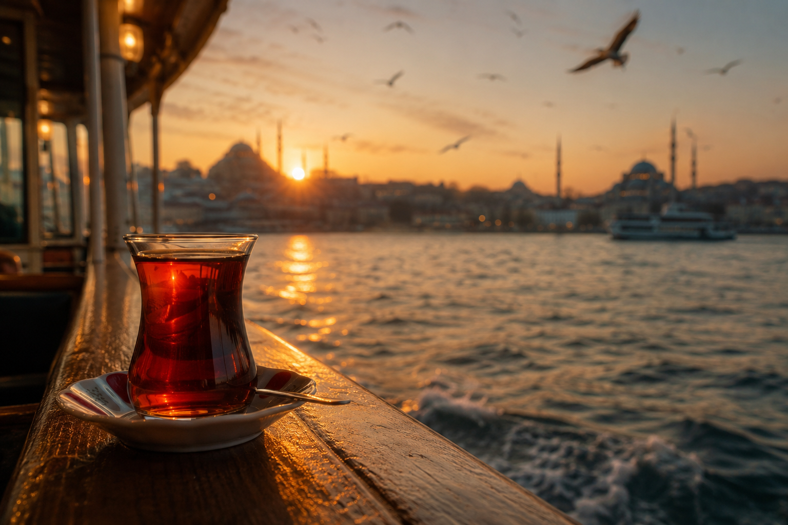 Istanbul ferry tea at dawn