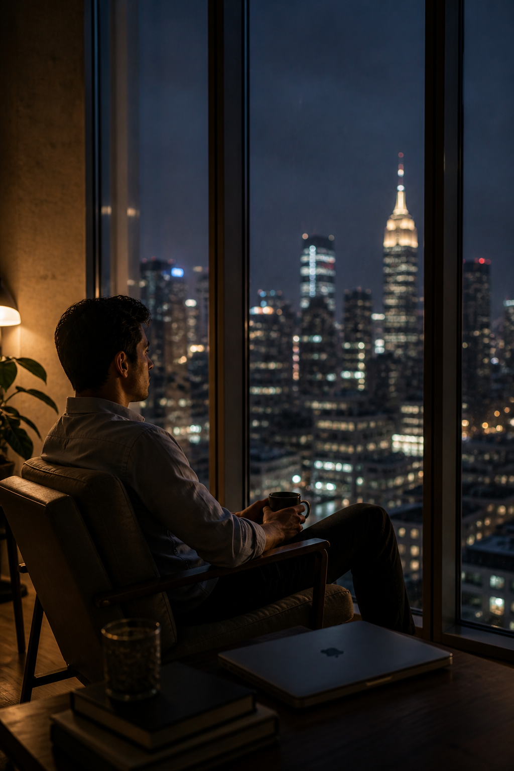 Person looking through window in reflective silence