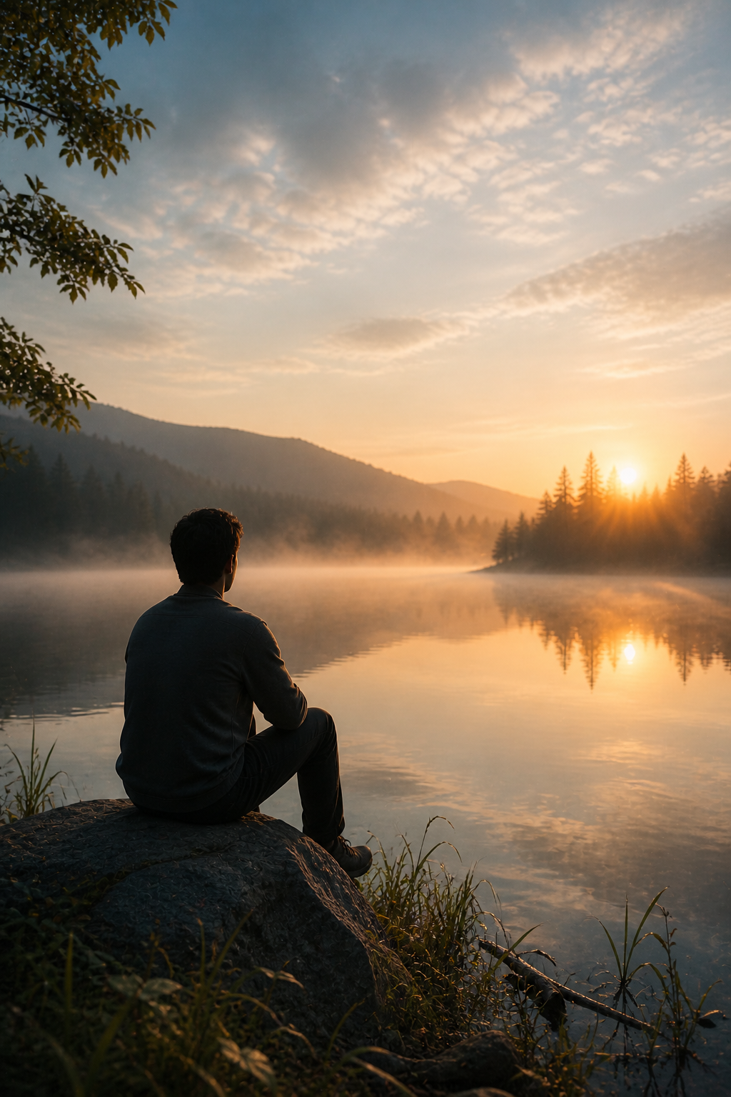 Calm reflective lake and peaceful morning