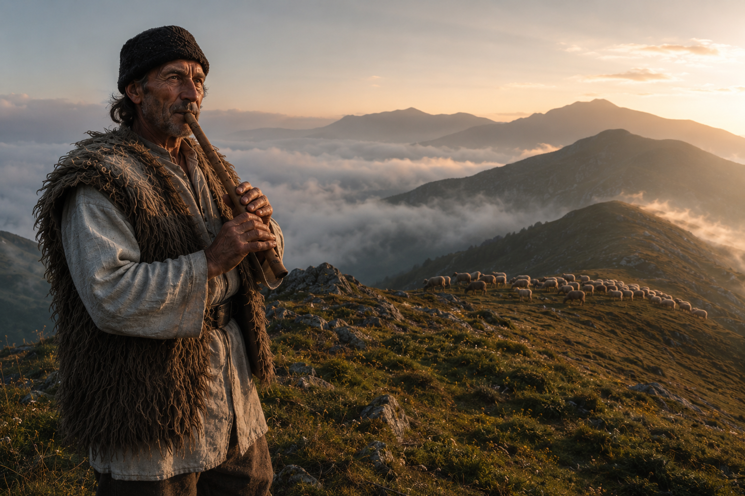 Romanian shepherd in the mountains