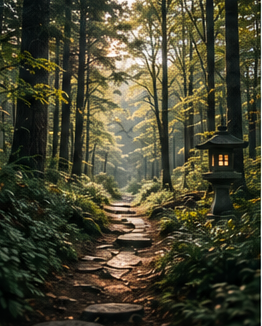 Misty Japanese forest path