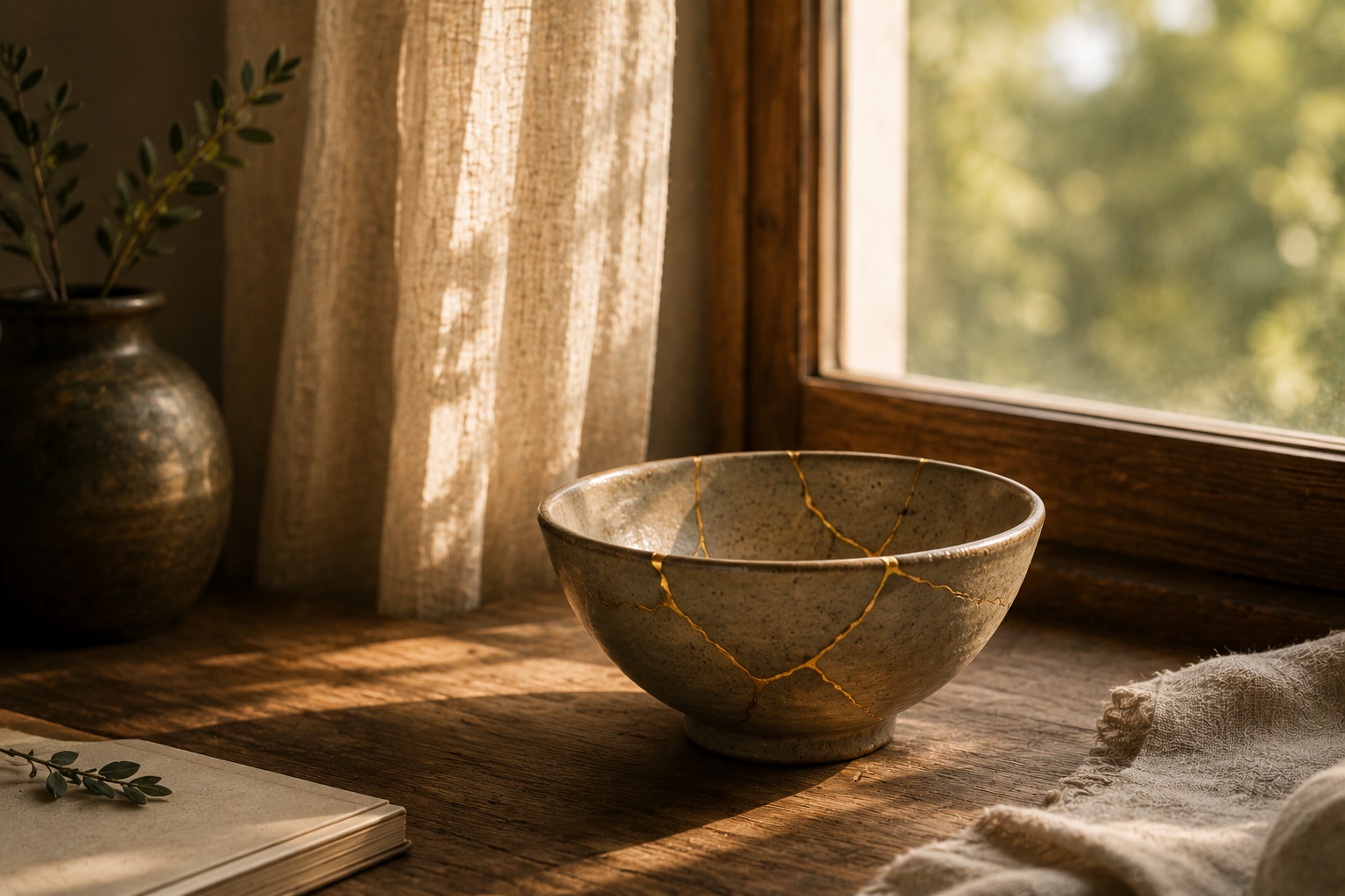 A quiet person sitting beside a window in morning light