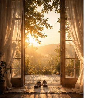 Open door with peaceful morning light