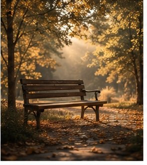 An empty bench in golden light