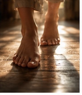 Bare feet on a wooden floor