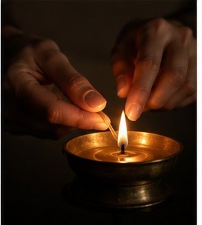 A small lamp being lit
