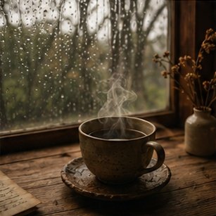 Tea by rainy window
