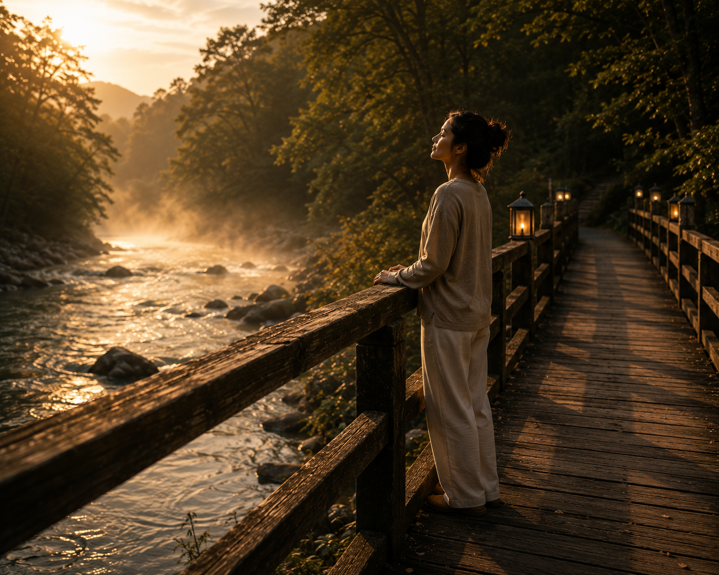 An empty bridge in evening light