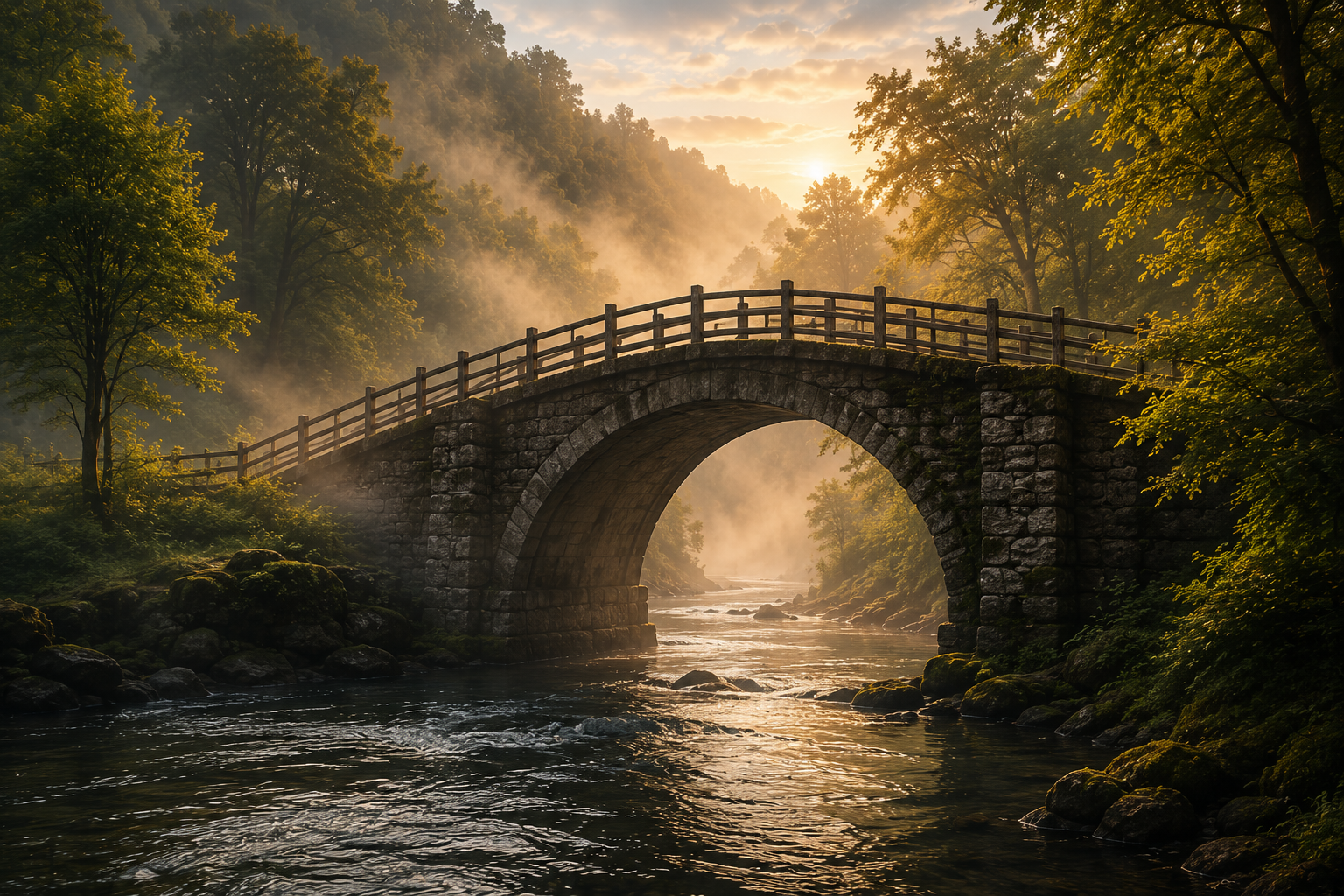 An old bridge in soft mist