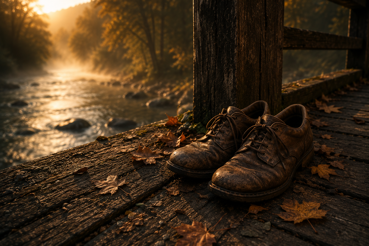 Old shoes left beside a bridge