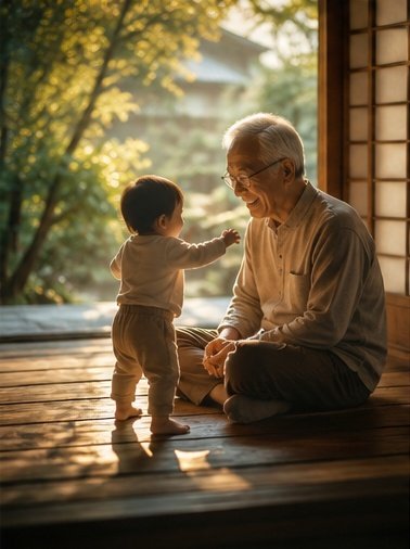 Grandfather watching child