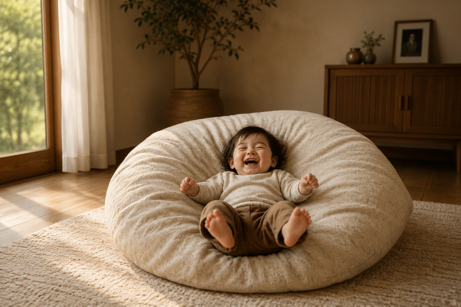 Toddler laughing after falling