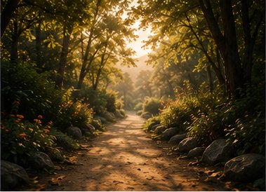 A quiet path in golden morning light