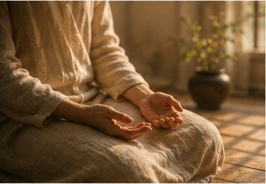 Hands resting gently in warm light