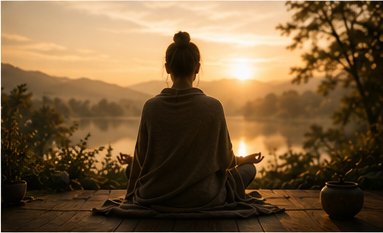 A person sitting quietly before sunrise