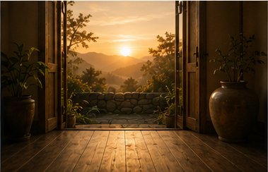 Doorway opening toward sunrise