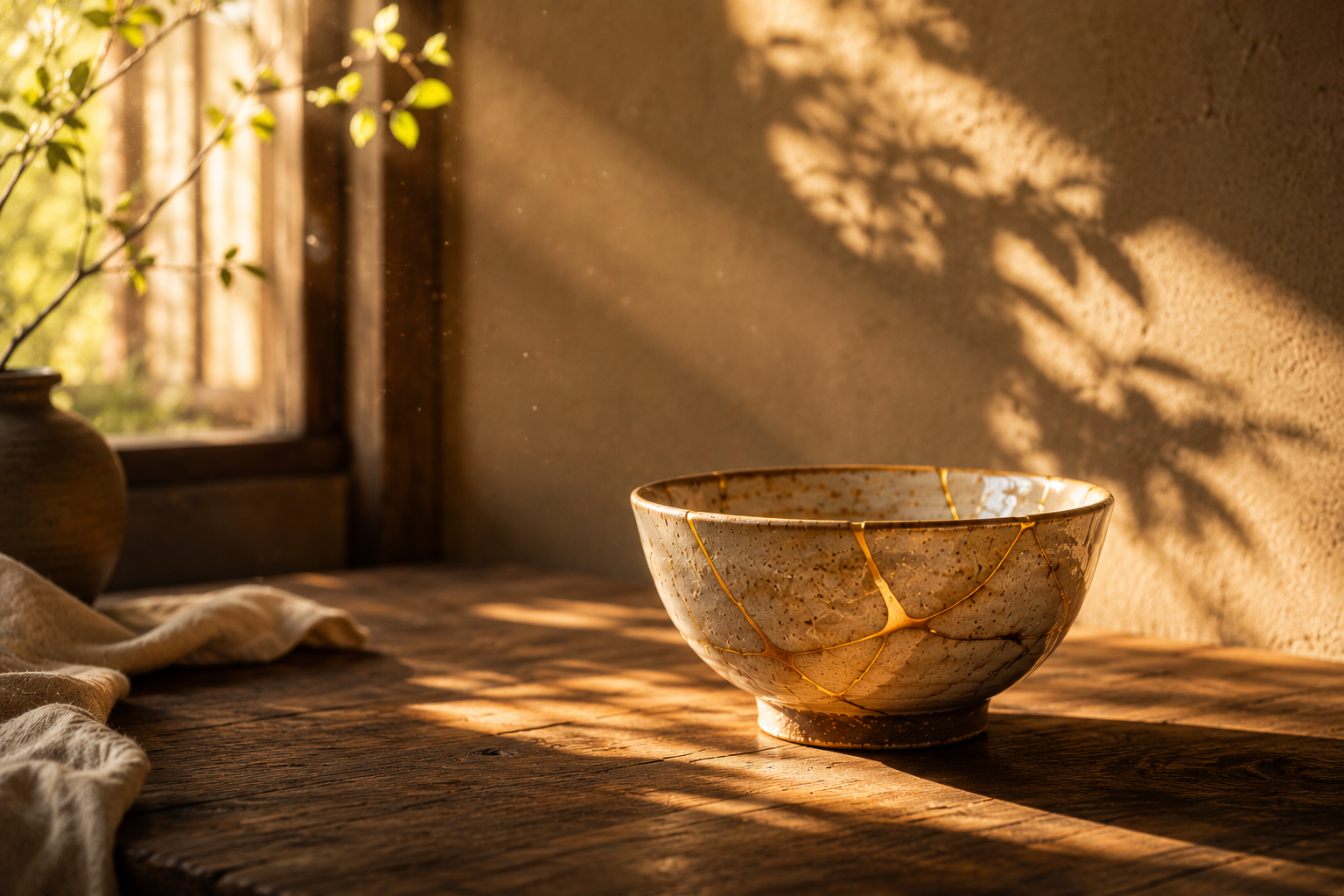 The repaired bowl resting quietly in warm light
