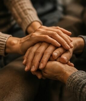 Hands gently supporting hands