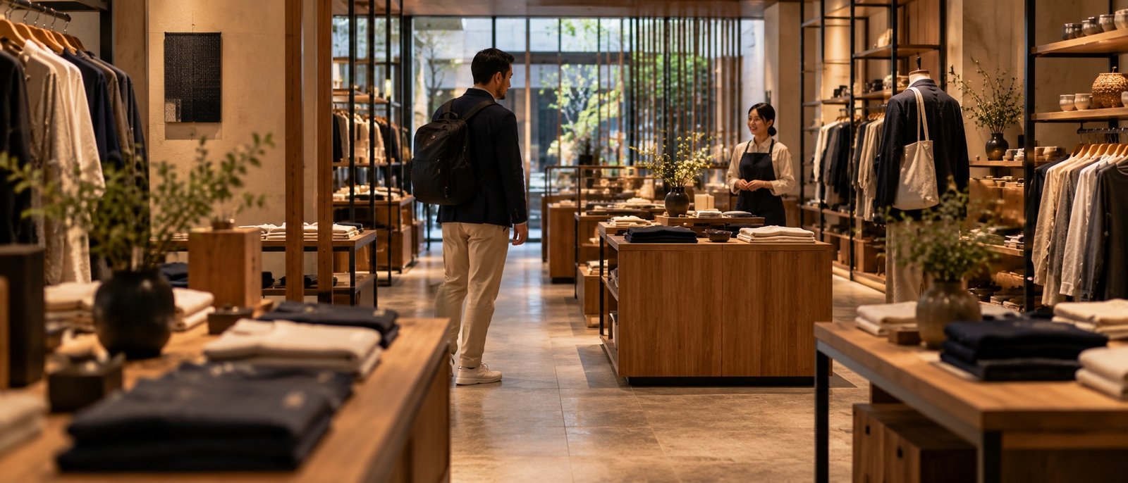 International male customer shopping with Japanese female staff